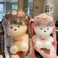 Cute Bear Children Leakproof clear Bpa Free Juice Drinking Cup Sport Reusable School Kids Plastic Water Bottle with Straw