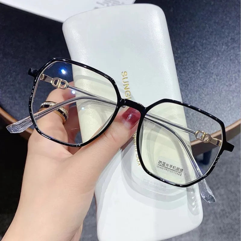 Trendy Female Anti-Blue Light Eyeglasses School Girl Flat Frame Glasses with PC and AC Material Lens