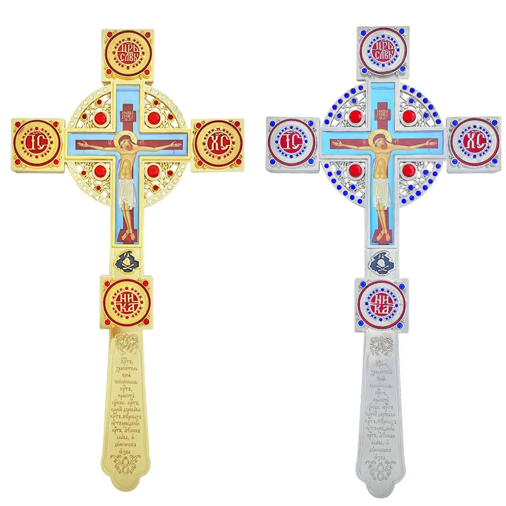 HT 2026 New Alloy Carved Hand Holding Cross Religious Church Prayer Decor Crafts Crosses Big Papal Cross
