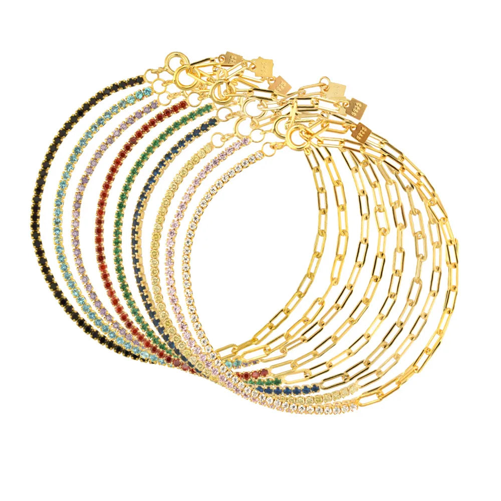 FUAMAY 925 Silver Tennis Bracelet & Chain Bracelet Splicing Fashion Jewelry Zircon Colorful Tennis Italian Charms Bracelet