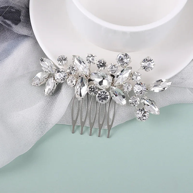 New Crystal Rhinestone Handmade Romantic Wedding Bride Floral Hair Combs for Women Wedding Bridal Hair Accessories