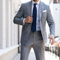 Grey Double Breasted Men Suits Peaked Lapel Prom Party Casual 2 Piece Jacket Pants Sets Elegant Male Clothing Wedding Tuxedos