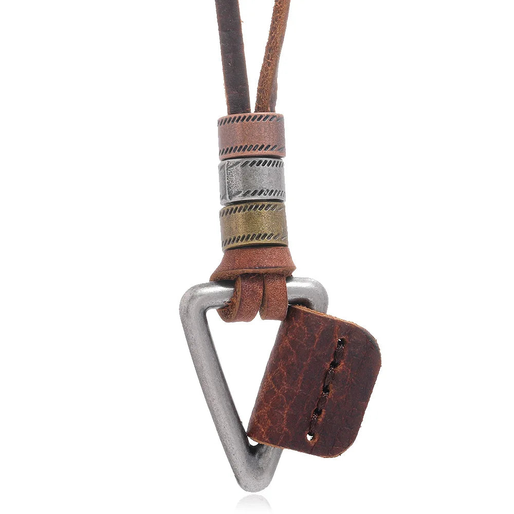 European and American Simple Metal Pendant Necklace Genuine Leather Chain Necklace for Men and Women