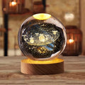 Solar System Moon Nebula 3d Art K9 Crystal Ball Night Lamp Luminous Crystal 3d Ball Lamp with Wooden Led Smart Home Light Base