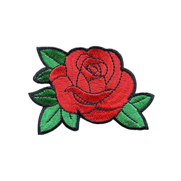 Iron-On Embroidery Patch Rose Flower Applique for Clothing