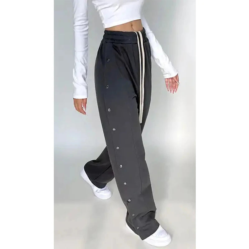 Straight Leg Pants With Button Ladies Custom Logo High Waist Elastic Waist Jogger Sweatpants for Women