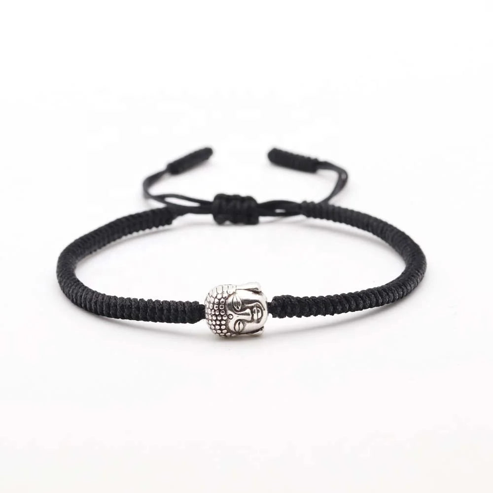 Protection Handmade Antique Silver Plated Women's Religious Buddhist String Adjustable Woven Rope Buddha Bracelet