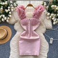 Boutique Wholesale 2025 Spring New Fashionable French Pleated Bubble Sleeves Waist Cinching Slimming Women's Dress
