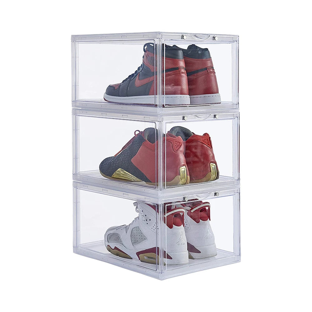 Stackable Shoe Organizer Clear Plastic 3 Pack Shoe Boxes for Display Shoes Sneakers Storage Clear