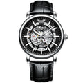Cool Hollow Face Design Stainless 30M Waterproof Casual Genuine Leather Strap Men Wrist Automatic Mechanical Skeleton Watch