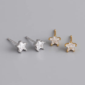 Simple Daily Wear 925 Sterling Silver Zirconia Delicate Mini Star Stud Earrings for Women Fine Jewelry Gift