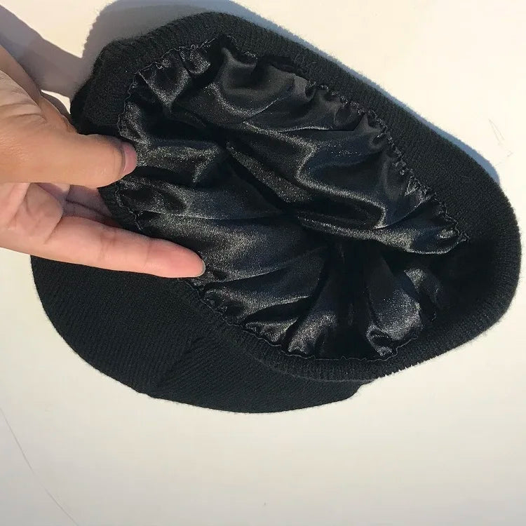 Fashion Winter Beanies Hats Women Custom Knitted Silk Satin Lined Beanie