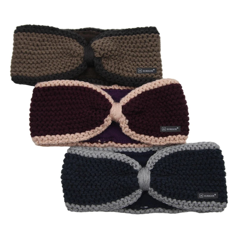 Daily Wear Bowknot Chunky Winter Knitted Headbands Ear Warmer for Women