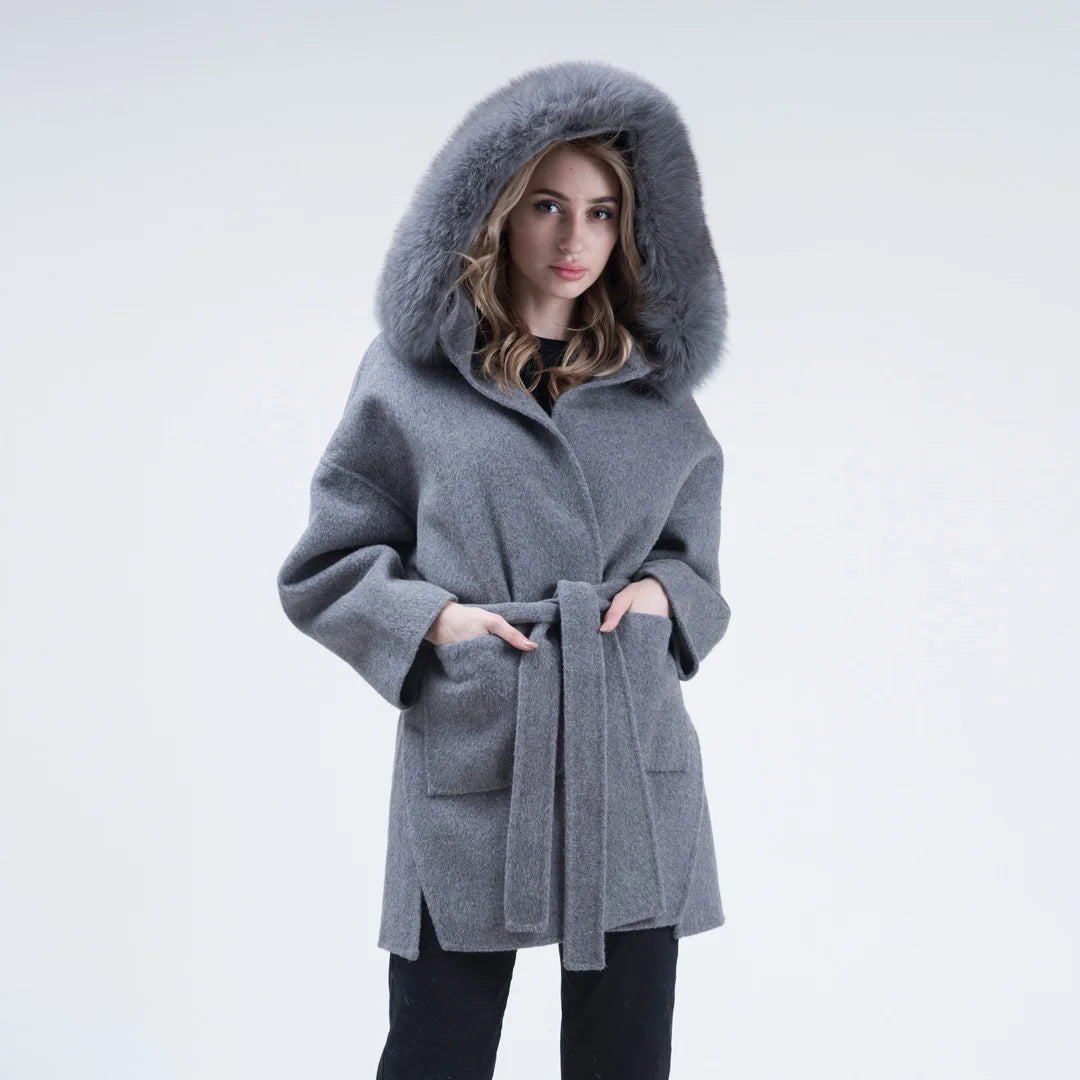 The Ultimate Women's Winter Coat Luxurious Warm Overcoat for City & Holiday Outings Cashmere Trench with Detachable Fox Fur Hood