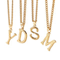Unisex Personality Tarnish Free Fashion Necklaces 18K Gold Plated Stainless Steel Textured 26 Initial Letter Pendant Necklaces