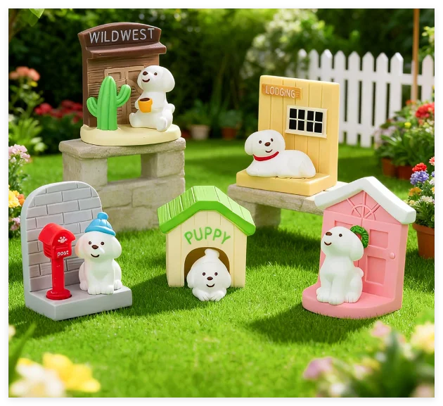 3D Custom Cute Small Resin Hand-painted Animal Dog House Figurine Collection Model Toys OEM Artist Design Cartoon Miniature Set