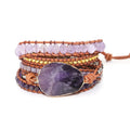 Handmade 5 Wraps Natural Amethyst Stone Crystal Metal Beads Beaded Wrap Bracelet Leather Bohemian Bracelets Jewelry Journey