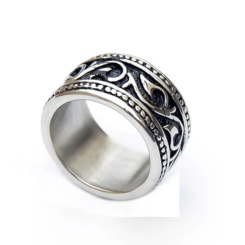 Traditional Retro Embossed Stainless Steel Ring Personalized Design Boy Male Ring Cheap Stainless Steel Ring