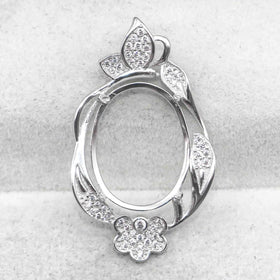 Sterling Silver 15*19mm Semi Mount Pendant Empty Frame Blank Support Setting S925 Base Holder Without Center Stone for DIY Inlay