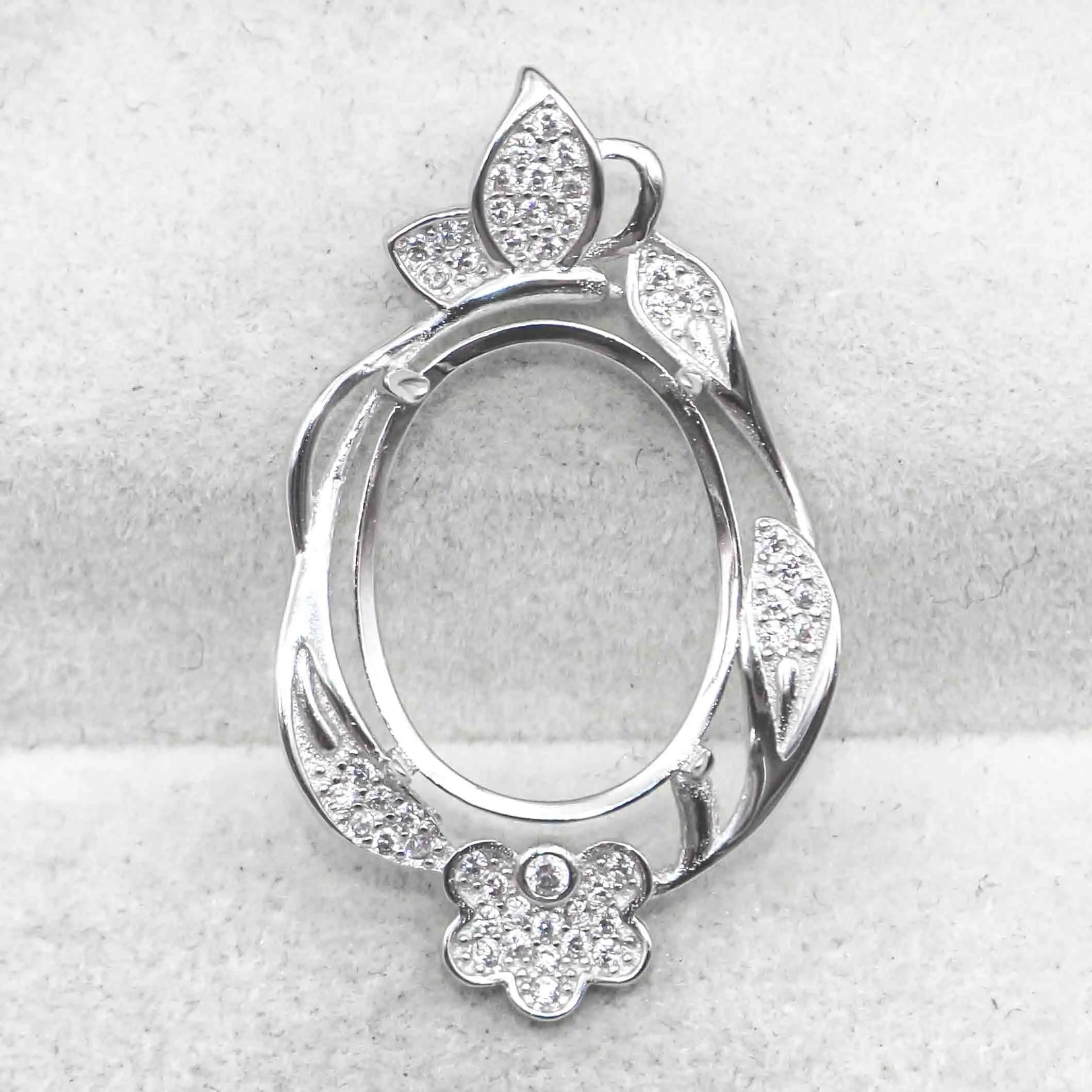 Sterling Silver 15*19mm Semi Mount Pendant Empty Frame Blank Support Setting S925 Base Holder Without Center Stone for DIY Inlay