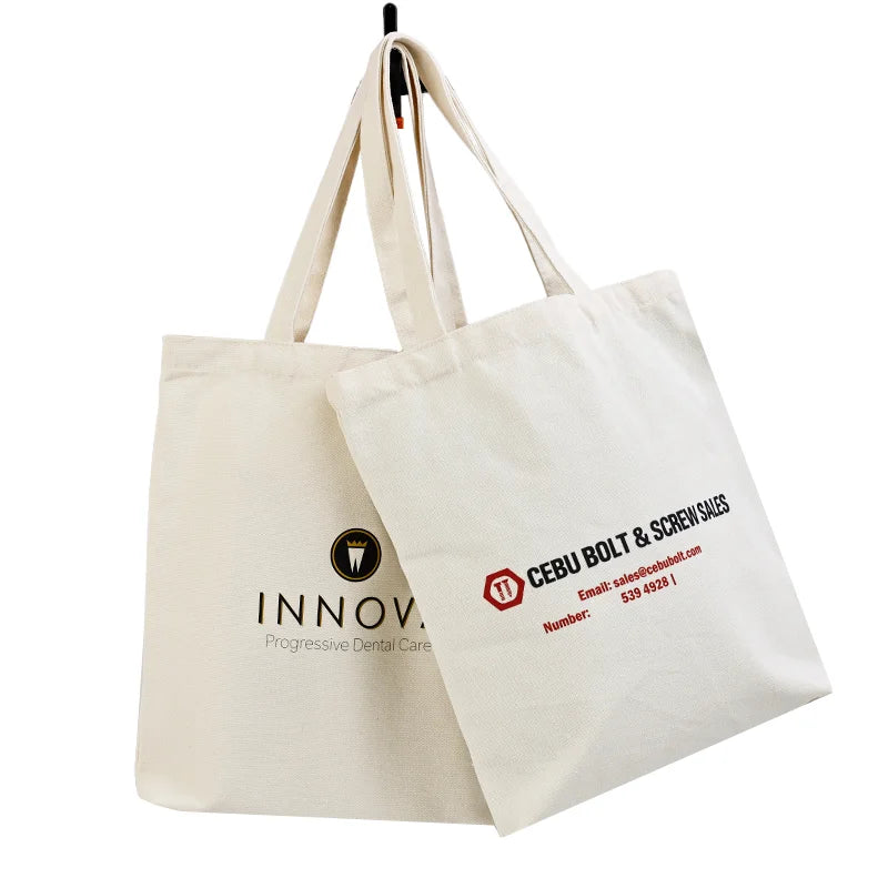 Custom Logo Canvas Tote Bag  White Canvas Shoulder Bag Recyclable Cotton Canvas Shopper Bag With Logos
