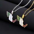 18K Gold Plated Stainless Steel Link Chain Necklace Enameled Mexico National Flag and Map Pendant Mexico Style