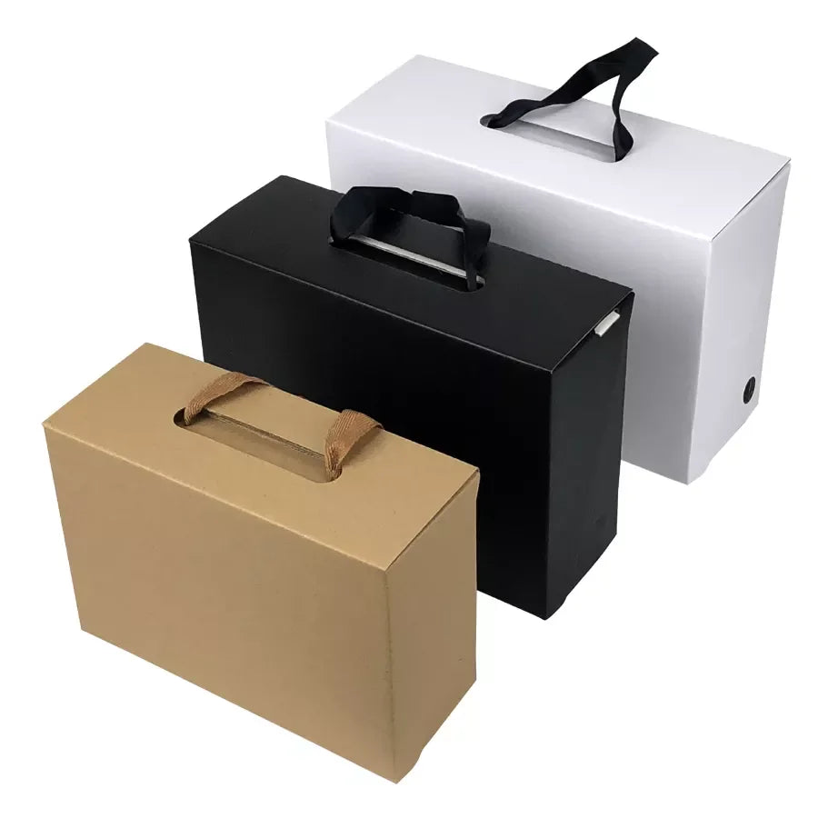 Corrugated Cardboard Rigid Packaging Box for Clothing Underwear Shoes with UV Coating Embossing and Ribbon Handle