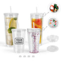Hot Selling DIY Pre-drilled Double Wall 16oz 24oz Clear Acrylic Tumbler Reusable Plastic Tumbler with Straw and Stopper Two Lids