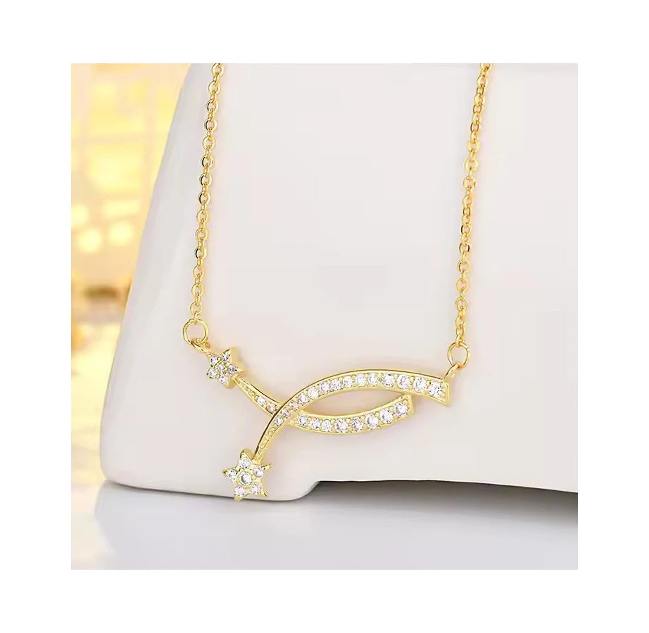 New Micro Inlaid Cubic Zircon Star Necklace Gold Plated Clavicle Chain Minimalist Design Cross Smile Necklace for Women