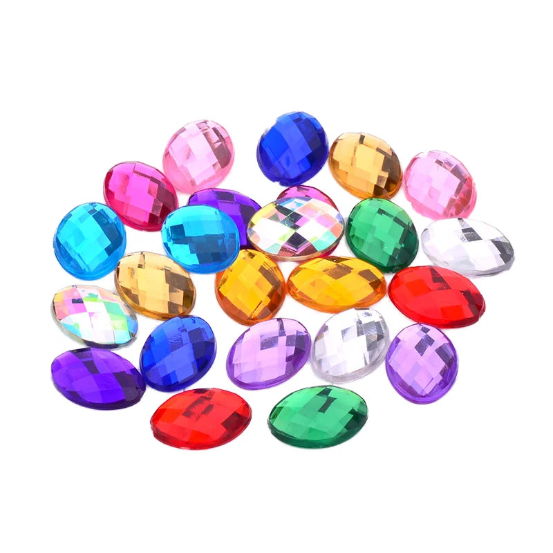 10*14mm Colorful Oval Crystal Rhinestone Flatback Acrylic Diamonds Hot-Fix Glass for Nail Art DIY Crafts