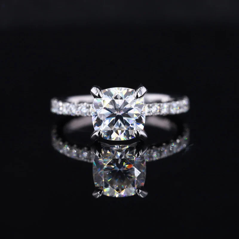 Starsgem Pave Set 6.5x6.5mm Cushion Cut Moissanite 14K Solid Gold Engagement Rings for Women