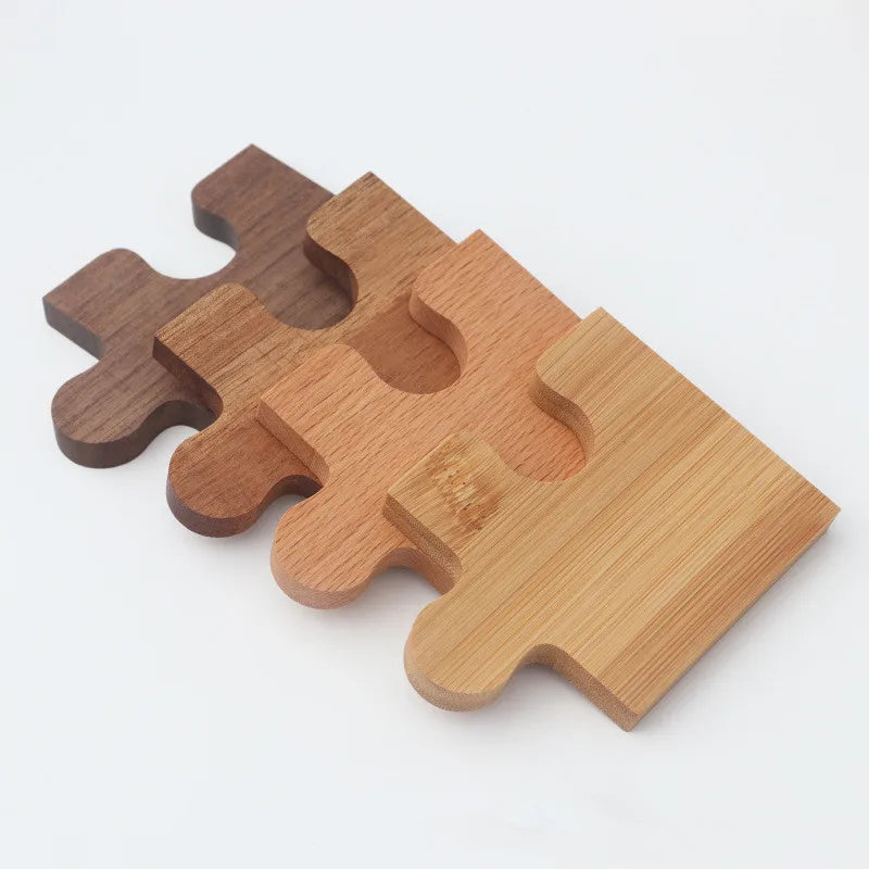 Set of 4 Black Walnut Beech Wood Irregular Shape Luxury Eco-Friendly Kitchen Use Drink Coasters Cork Back Customizable Size Logo
