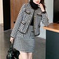 Autumn and Winter Coat Small Fragrant Wind Thousand Bird Checker Two Piece Set Skirt Temperament Fashion Tweed Set