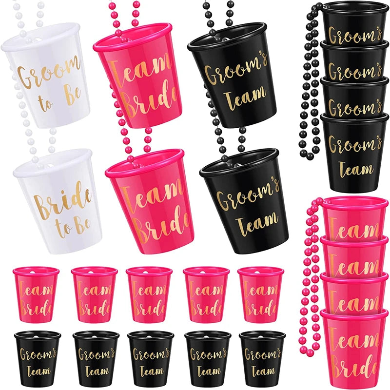 Team Bride and Bride to Be Beaded Cup Necklace Bachelorette Party Bridal Shot Glass Necklace for Ramadan and April Fool's Day