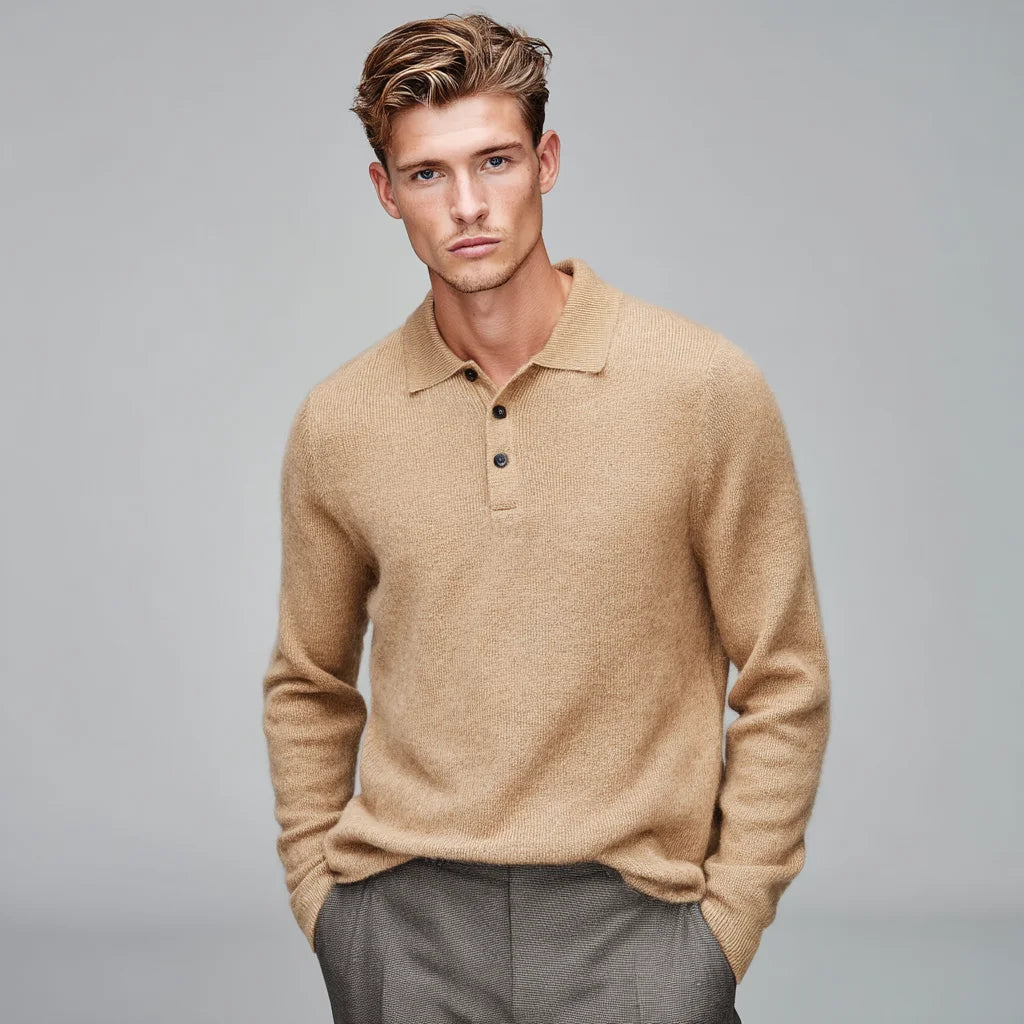 Men's Classic Collar Mohair Blend for Polo Sweater Winter Knit Pullover Anti-Wrinkle Anti-Shrink Breathable Warm Front Print