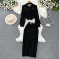 Wholesale 2026 Autumn New Style Bubble Long Sleeved Single Breasted Diamond Shirt High Waist Skirt Women's Set