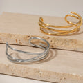 DAIHE New Trend 18K Gold Plated Stainless Steel Bracelet for Women Three Layer Line Opening Cuff Bangles