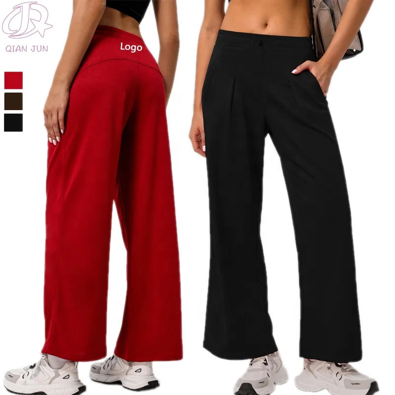 2025 Custom Logo Yoga Pants Women High Waist Wide Leg Spandex Sports Pants Solid Wholesale Gym Fitness Clothing