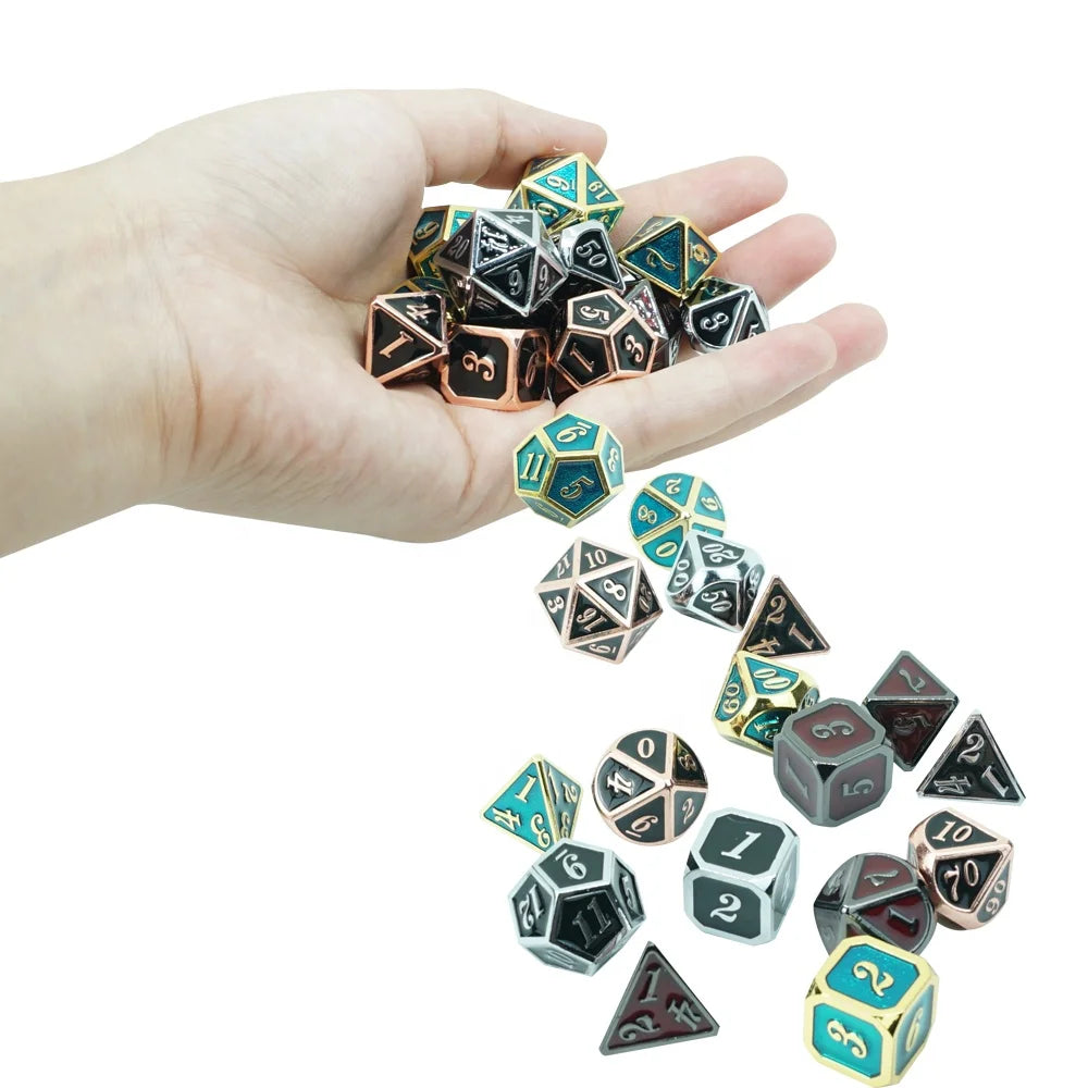 Luxury Dnd 7pcs Polyhedral Metal Dice Set Multi Color with Gold or Silver Edge Dungeons and Dragon Dice for Playing Games
