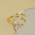Trendy Vintage Design Gold Plated Adjustable Rings Maple Stainless Steel Zirconia Cut Inlay Wedding Party Religious