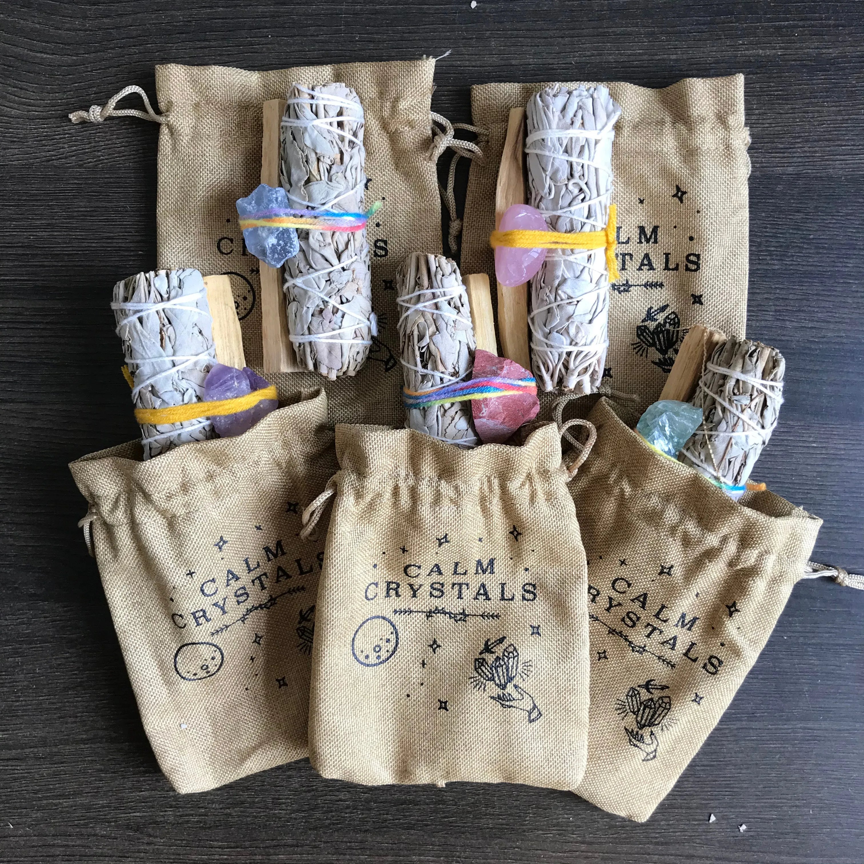I020 OEM/ODM Incense Californian Meditation Bundles Sage Kit White Sage Smudge Stick With Amethyst Crystals