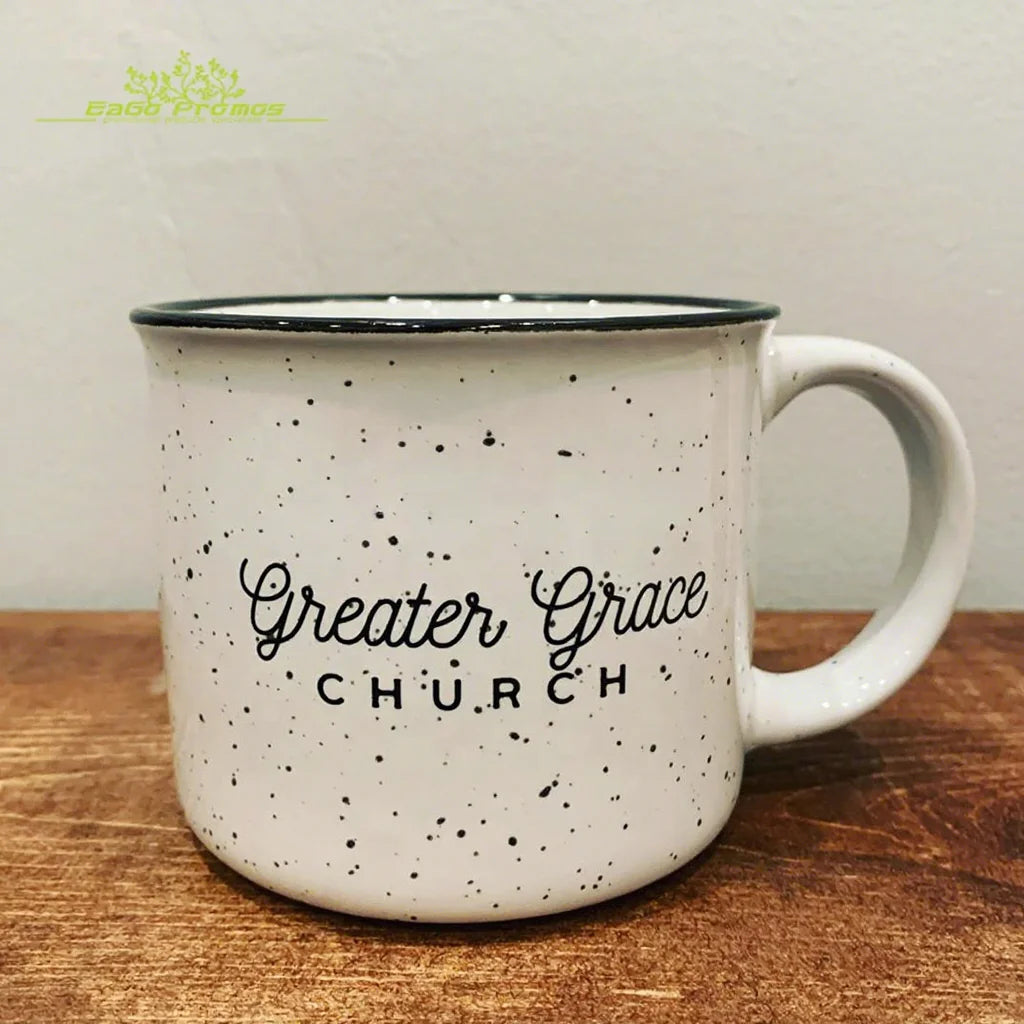 2026 Custom Ceramic Campfire Mugs Cheap Price 15oz Sublimation Enamel Looks Marble Camping Beer Ceramic Mugs for Picnic