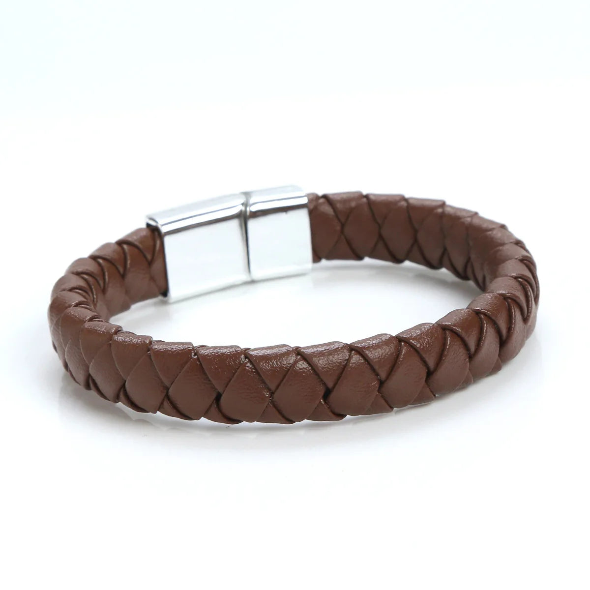 Luxury Men's PU Leather Bracelet Silver Plated Magnetic Buckle Woven Braided Wrap Bracelets for Men