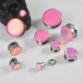 Pink Flash Film Glitter Gem Ear Plug Earrings 6-25mm Surgical Steel Ear Tunnel Expander Stretcher Stainless Steel Piercing