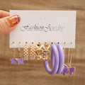 Wholesale New Purple Butterfly 5 Pieces Earring Set Retro Style Pearl Fashion Jewelry Earrings