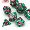 For Custom Logo 7-Piece RPG Polyhedral Metal Dice Set for Dungeons & Dragons with Dragon Scale Red & Green in Metal Box
