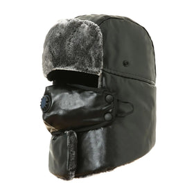 Winter Hats for Women Men Trapper Ushanka Hat with Ear Flaps Warm Faux Leather Russian Bomber Hats for Cold Weather