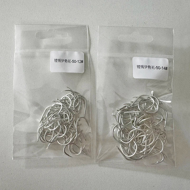 EXIH Iseni Iseama High Carbon Steel Fishing Hook 50pcs/bag Overturned Freshwater Tackle Hooks for River and Stream Fishing