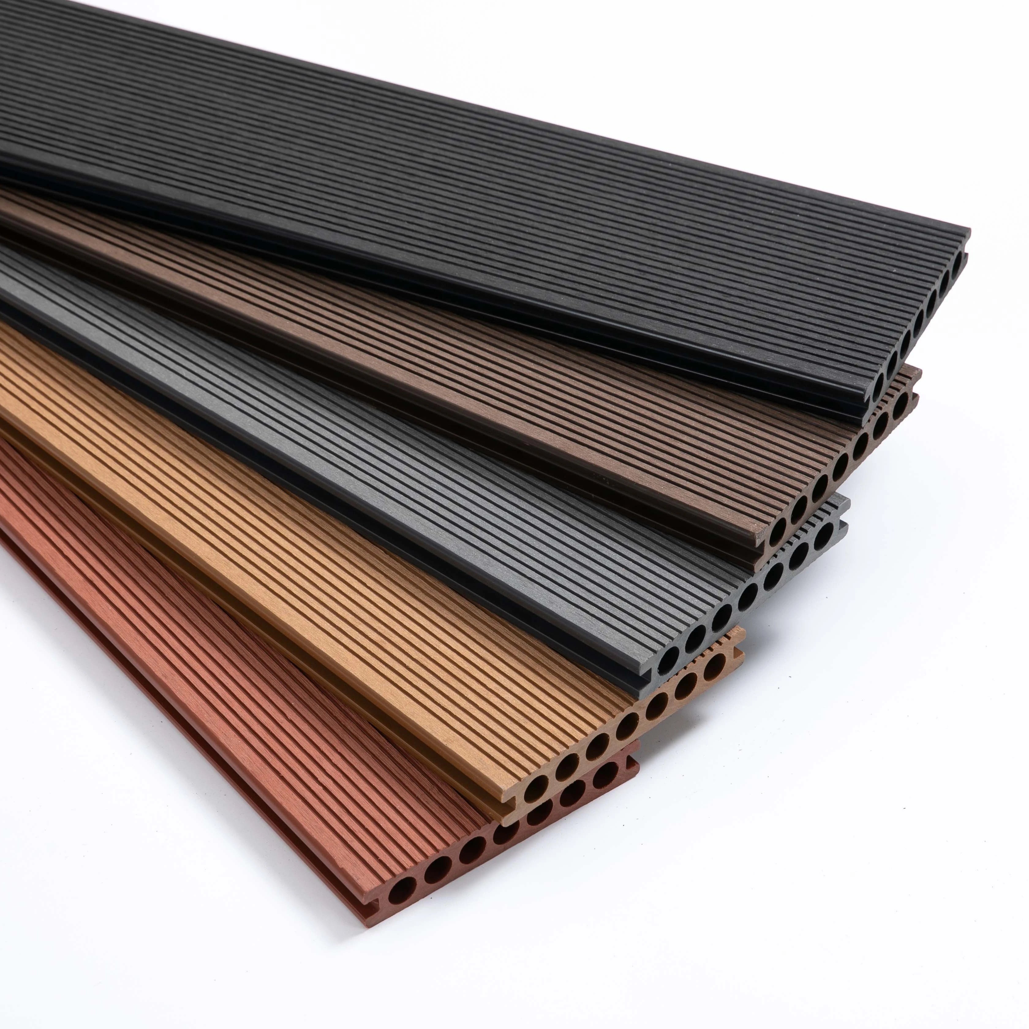 China High Grade New Wood Plastic Composite  Single Side Slot Seven Round Hole Plate Outdoor WPC Decking Flooring