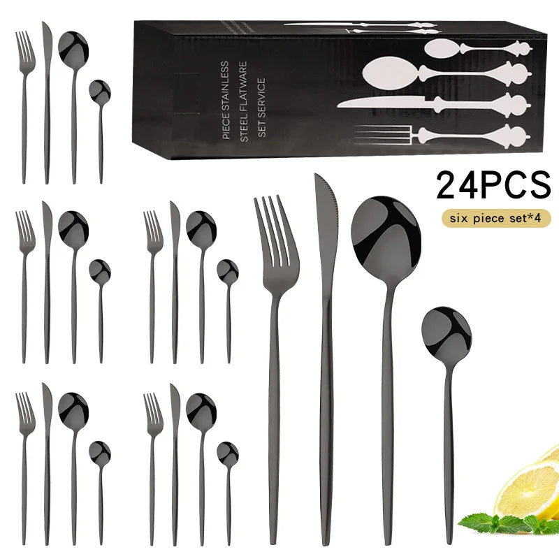Stainless Steel 24 Pcs Portuguese Cutlery Set Steak Spoon High Quality Stainless Steel  Flatware